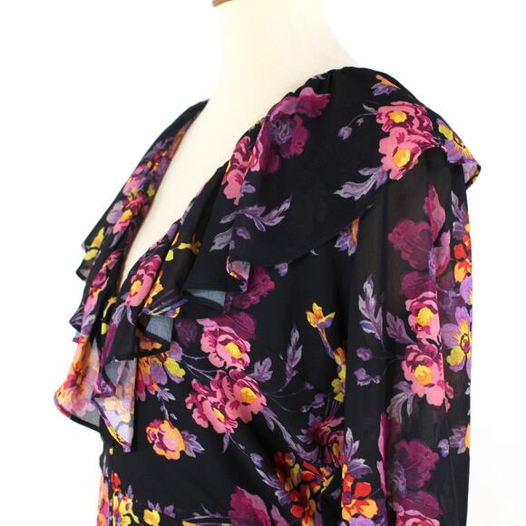 Amanda Uprichard Ruffle Evening Blossom Floral Talulah Dress Medium Pleated Midi - Picture 4 of 8